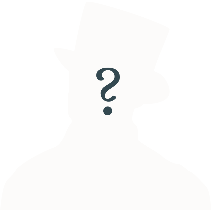 silouhette of a victorian male figure in a hat with a question mark in the centre